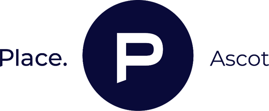 Place Ascot logo with letter P inside a dark blue circle